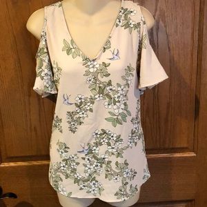 C&E Floral Bird Patterned Cold Shoulder Blouse